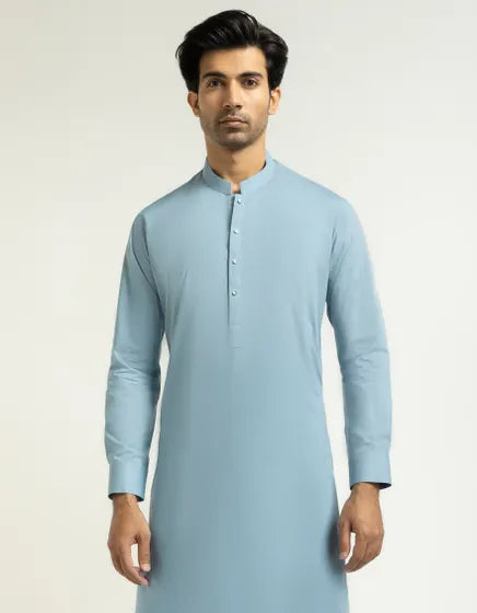 LIGHT BLUE COTTON CASUAL KURTA TROUSERS | FESTIVE '26 | JUNAID JAMSHED MENSWEAR