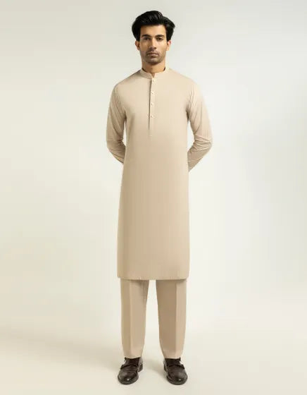 LIGHT BROWN COTTON CASUAL KAMEEZ SHALWAR | FESTIVE '26 | JUNAID JAMSHED MENSWEAR