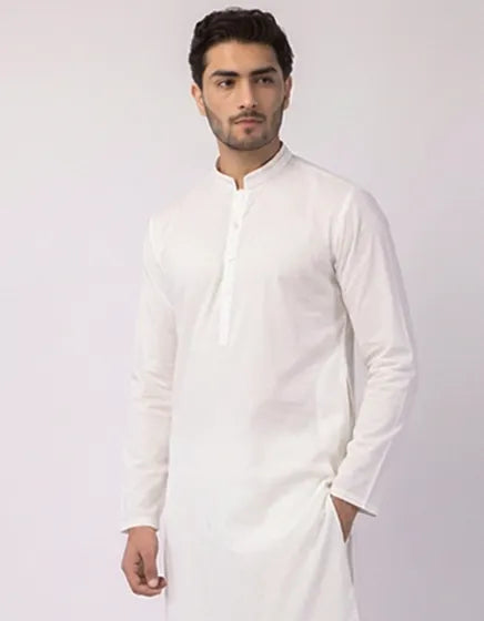 WHITE COTTON SEMI-FORMAL KURTA | FESTIVE '26 | JUNAID JAMSHED MENSWEAR