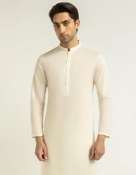 CREAM COTTON SEMI-FORMAL KURTA | FESTIVE '26 | JUNAID JAMSHED MENSWEAR
