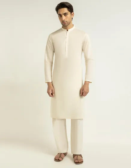 CREAM COTTON SEMI-FORMAL KURTA | FESTIVE '26 | JUNAID JAMSHED MENSWEAR