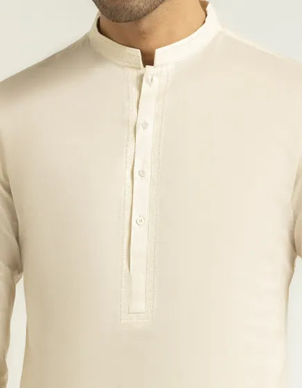 CREAM COTTON SEMI-FORMAL KURTA | FESTIVE '26 | JUNAID JAMSHED MENSWEAR