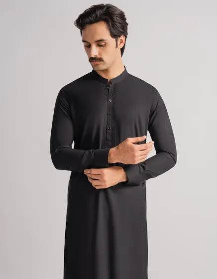 BLACK SEMI-FORMAL KURTA TROUSERS | FESTIVE '26 | JUNAID JAMSHED MENSWEAR
