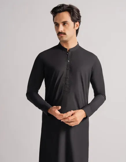 BLACK SEMI-FORMAL KURTA TROUSERS | FESTIVE '26 | JUNAID JAMSHED MENSWEAR