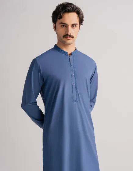 BLUE SEMI-FORMAL KURTA TROUSERS | FESTIVE '26 | JUNAID JAMSHED MENSWEAR