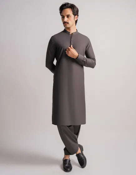 DEEP GREY CASUAL KAMEEZ SHALWAR | FESTIVE '26 | JUNAID JAMSHED MENSWEAR