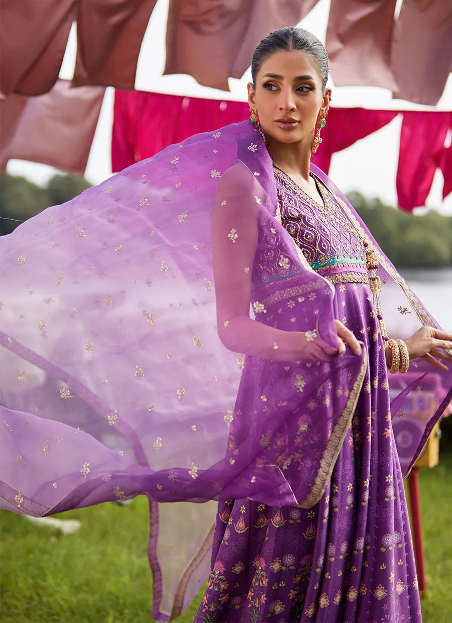 Aurora Aubergine Kalidaar And Dupatta | Mayna Festive Luxe Pret '25 | FARAH TALIB AZIZ