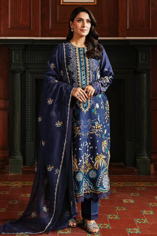 CELESTIAL NAVY-3PC SATIN EMBROIDERED SUIT| Cross Stitch