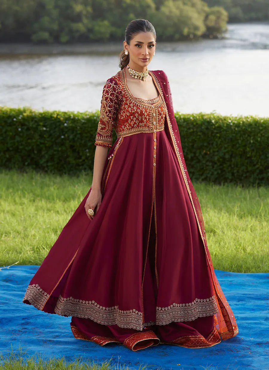 Anarq Crimson Kalidaar And Dupatta | Mayna Festive Luxe Pret '25 | FARAH TALIB AZIZ