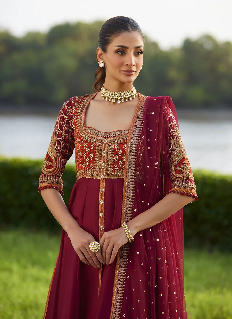 Anarq Crimson Kalidaar And Dupatta | Mayna Festive Luxe Pret '25 | FARAH TALIB AZIZ