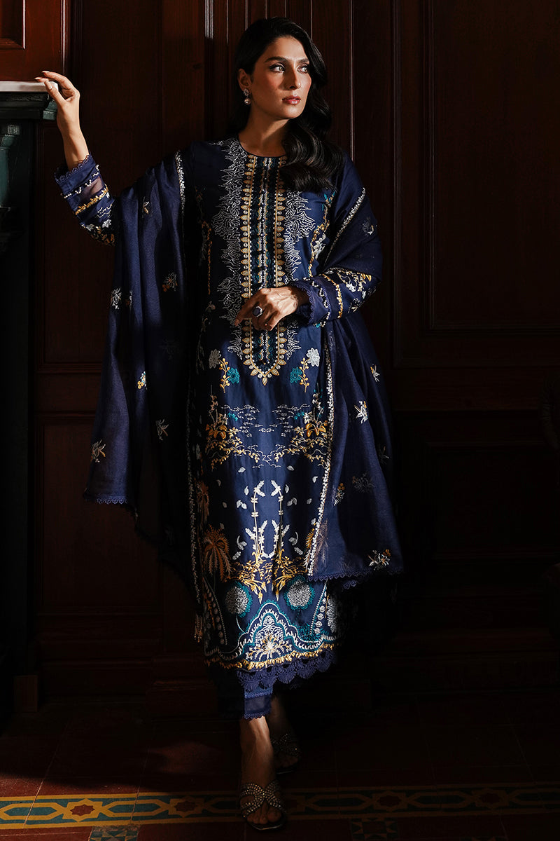 CELESTIAL NAVY-3PC SATIN EMBROIDERED SUIT| Cross Stitch