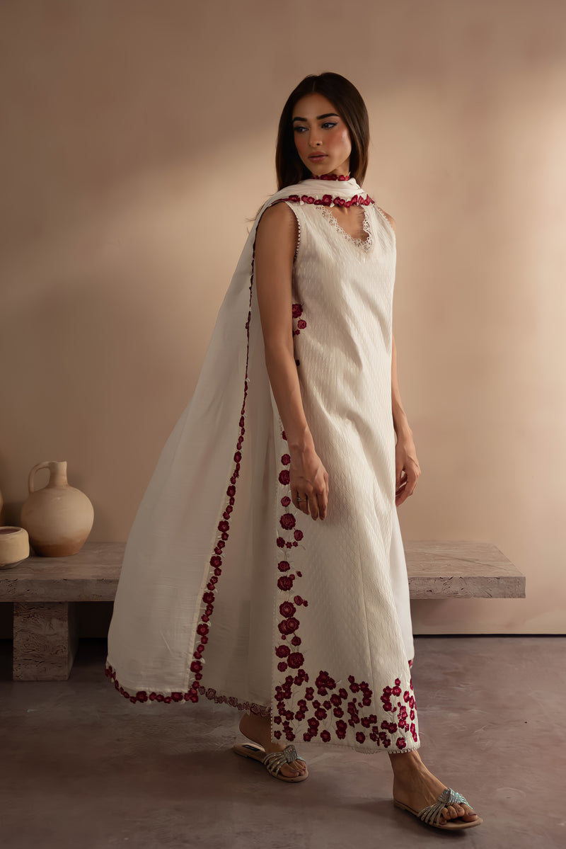 CLASSIC WHITE ROSES EMBROIDERED SET 3PCS (NPA3-24420) | Zaib