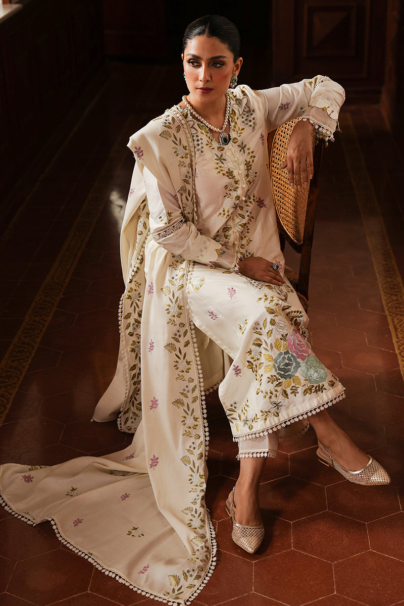 IVORY GARDEN-3PC SATIN EMBROIDERED SUIT| Cross Stitch