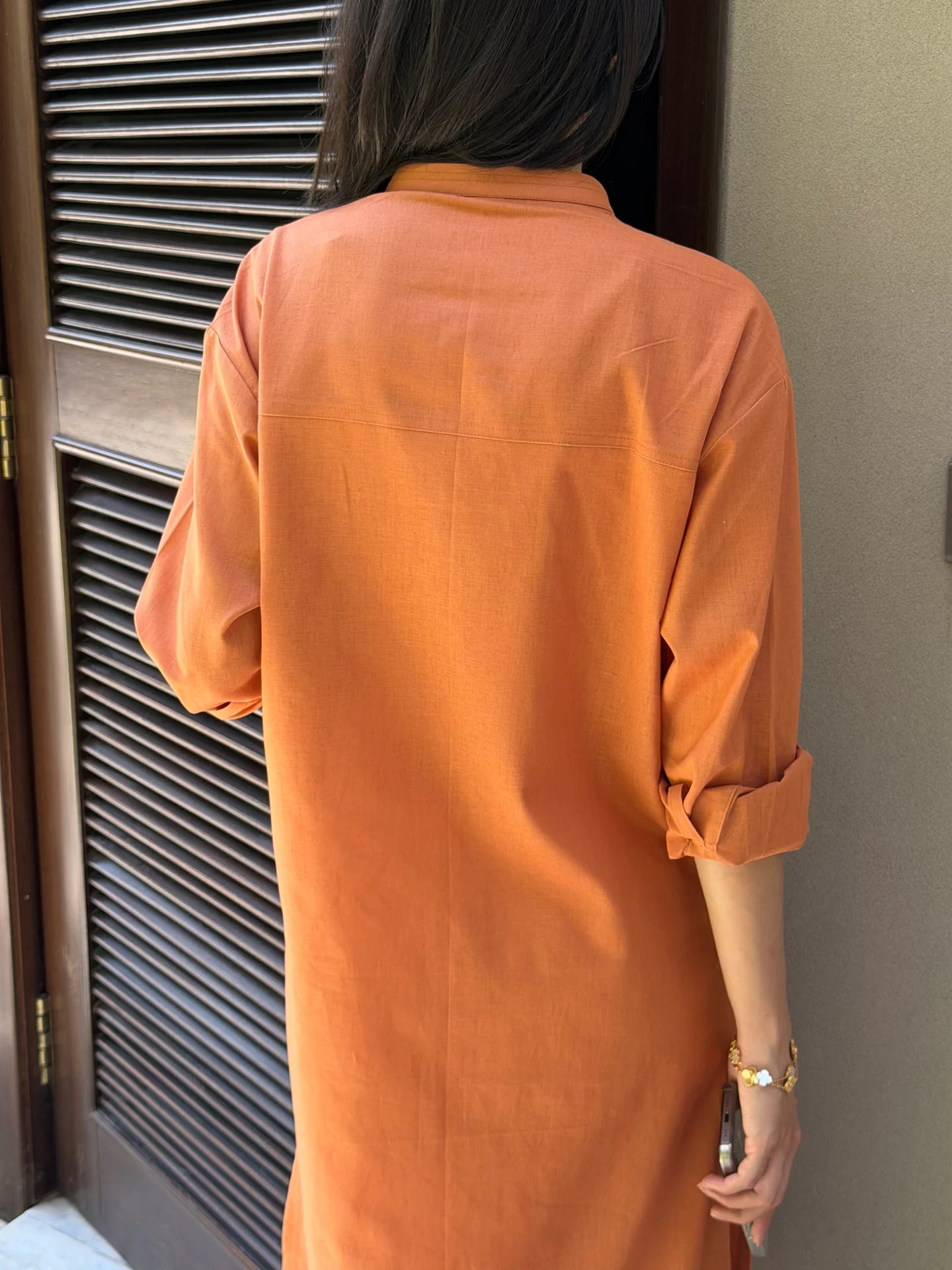 Oversized Linen Shirt Dress in Tangerine | Sak Atelier