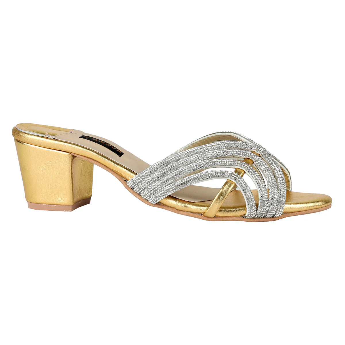 Leena Block Heels - Gold | L'AMOUR | FOOTWEAR