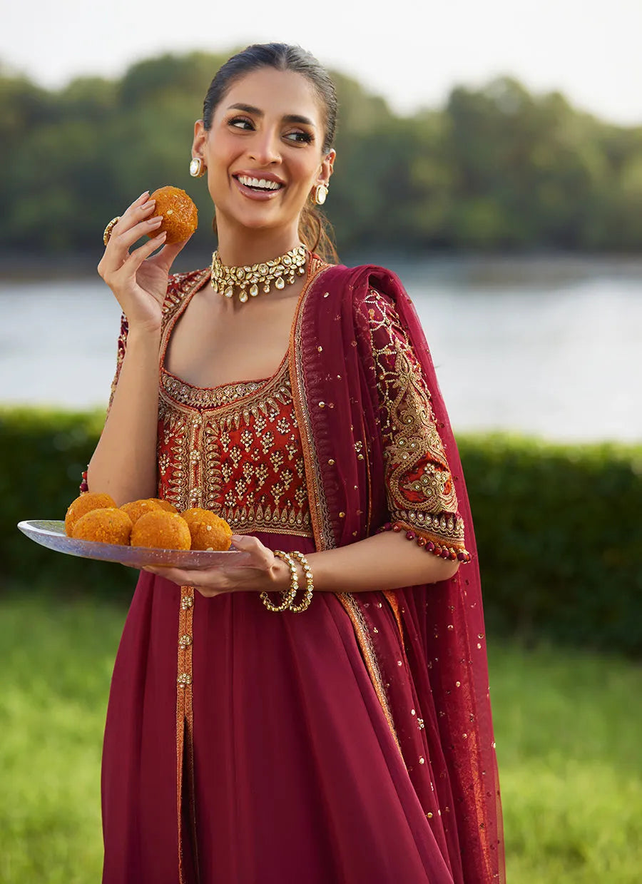 Anarq Crimson Kalidaar And Dupatta | Mayna Festive Luxe Pret '25 | FARAH TALIB AZIZ