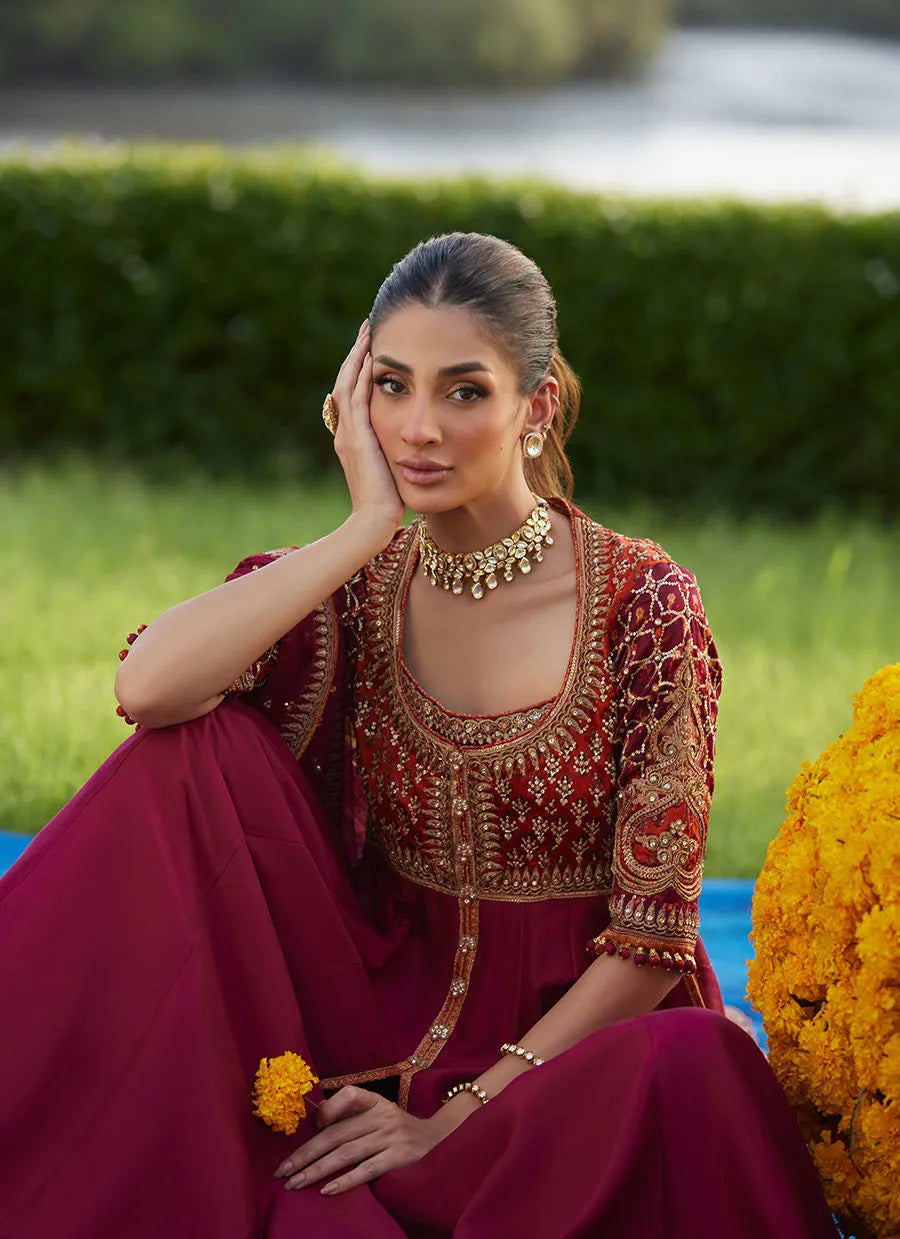 Anarq Crimson Kalidaar And Dupatta | Mayna Festive Luxe Pret '25 | FARAH TALIB AZIZ