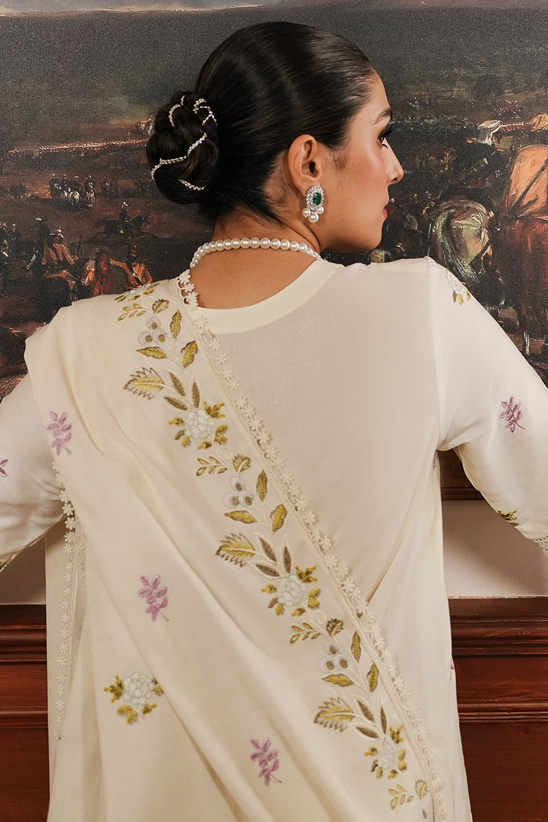 IVORY GARDEN-3PC SATIN EMBROIDERED SUIT| Cross Stitch