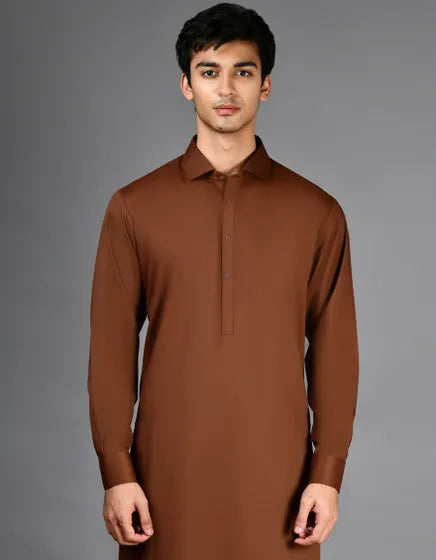 BROWN PLAIN KAMEEZ SHALWAR | FESTIVE '26 | JUNAID JAMSHED MENSWEAR