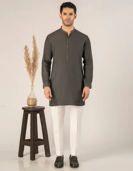 DENIM BLACK COTTON CASUAL SHORT KURTA | JUNAID JAMSHED MENSWEAR