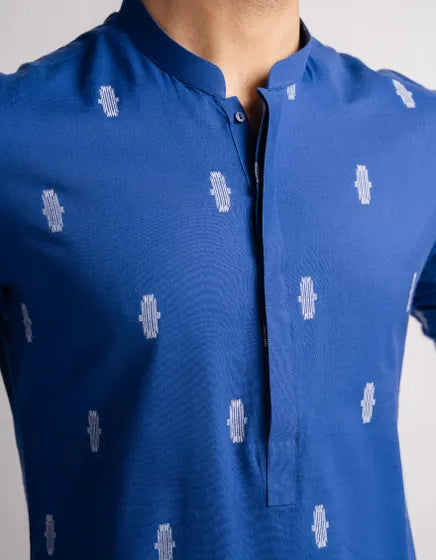 BLUE COTTON SEMI-FORMAL KURTA | FESTIVE '26 | JUNAID JAMSHED MENSWEAR