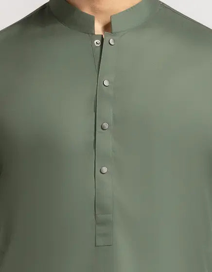 GREEN COTTON PLAIN KURTA TROUSERS | FESTIVE '26 | JUNAID JAMSHED MENSWEAR