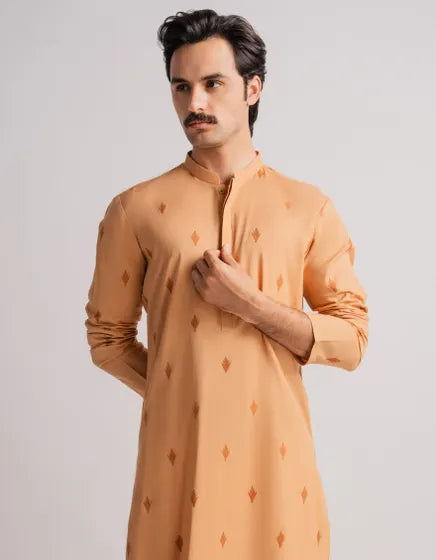 RUST COTTON SEMI-FORMAL KURTA | FESTIVE '26 | JUNAID JAMSHED MENSWEAR