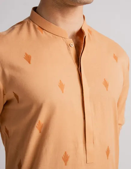 RUST COTTON SEMI-FORMAL KURTA | FESTIVE '26 | JUNAID JAMSHED MENSWEAR