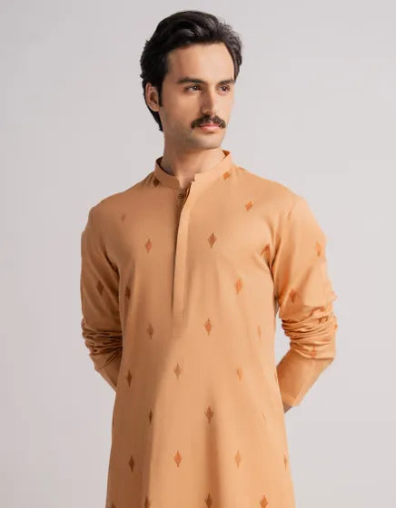 RUST COTTON SEMI-FORMAL KURTA | FESTIVE '26 | JUNAID JAMSHED MENSWEAR