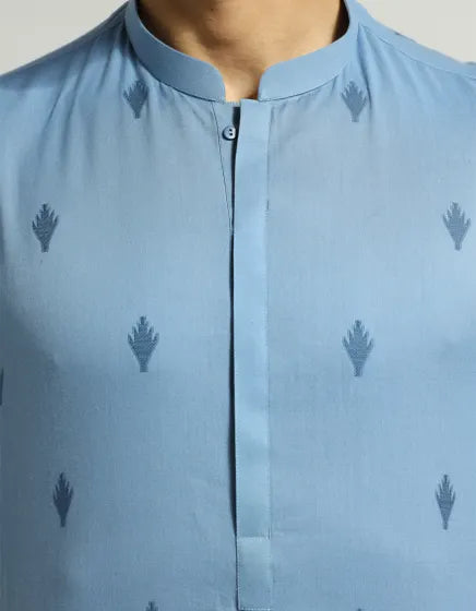 BLUE COTTON SEMI-FORMAL KURTA | FESTIVE '26 | JUNAID JAMSHED MENSWEAR