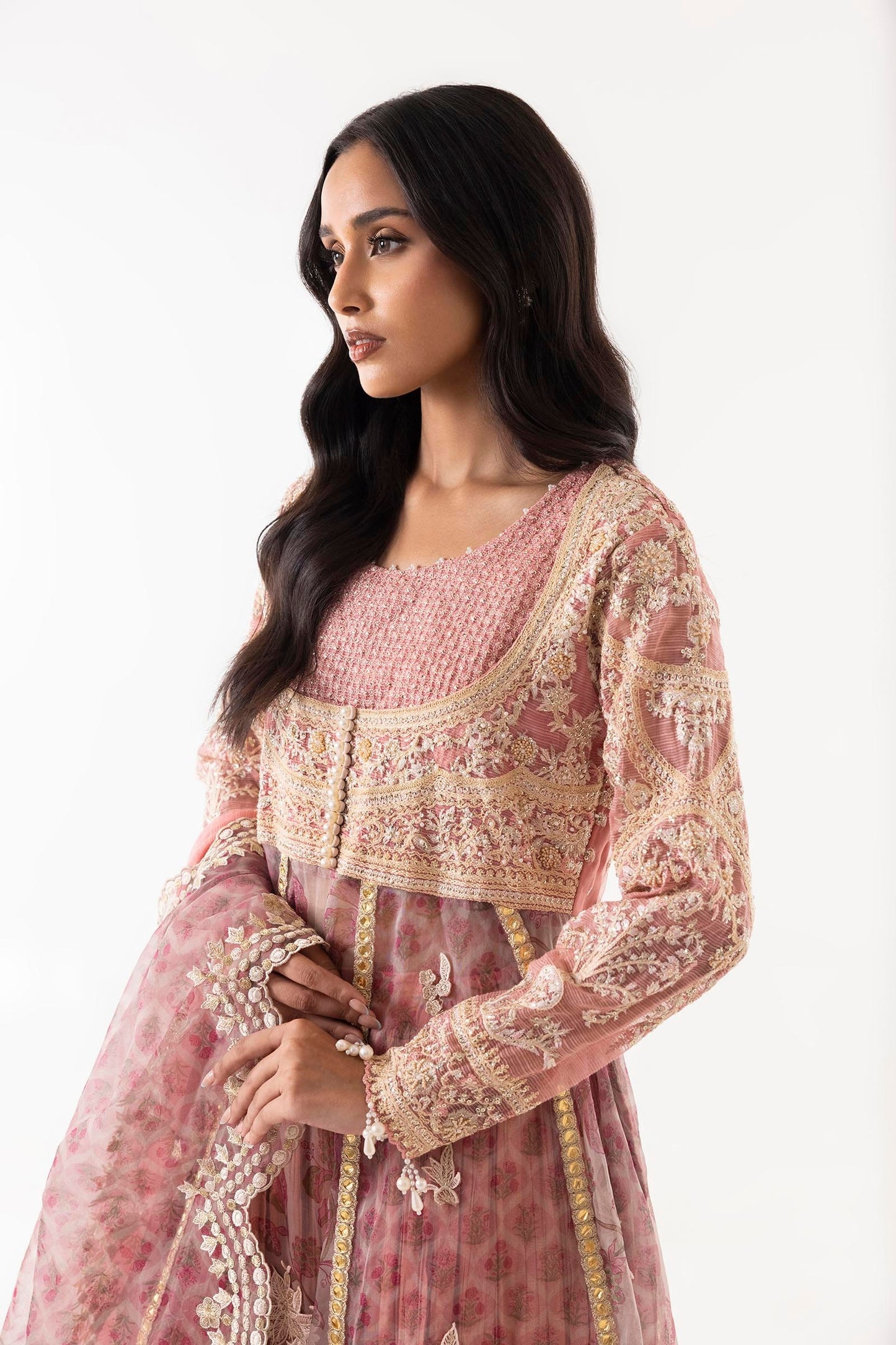 STICHED PINK EMBROIDERED SHIRT + DUPATTA | Sana Safinaz