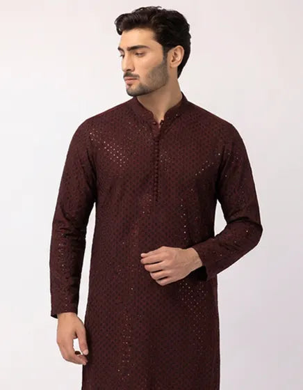 MAROON FORMAL KURTA | FESTIVE '26 | JUNAID JAMSHED MENSWEAR