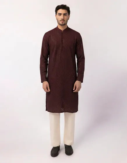 MAROON FORMAL KURTA | FESTIVE '26 | JUNAID JAMSHED MENSWEAR