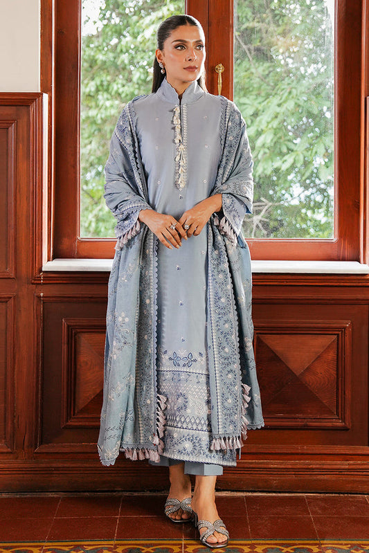 SERENITY BLUE-3PC SATIN EMBROIDERED SUIT| Cross Stitch