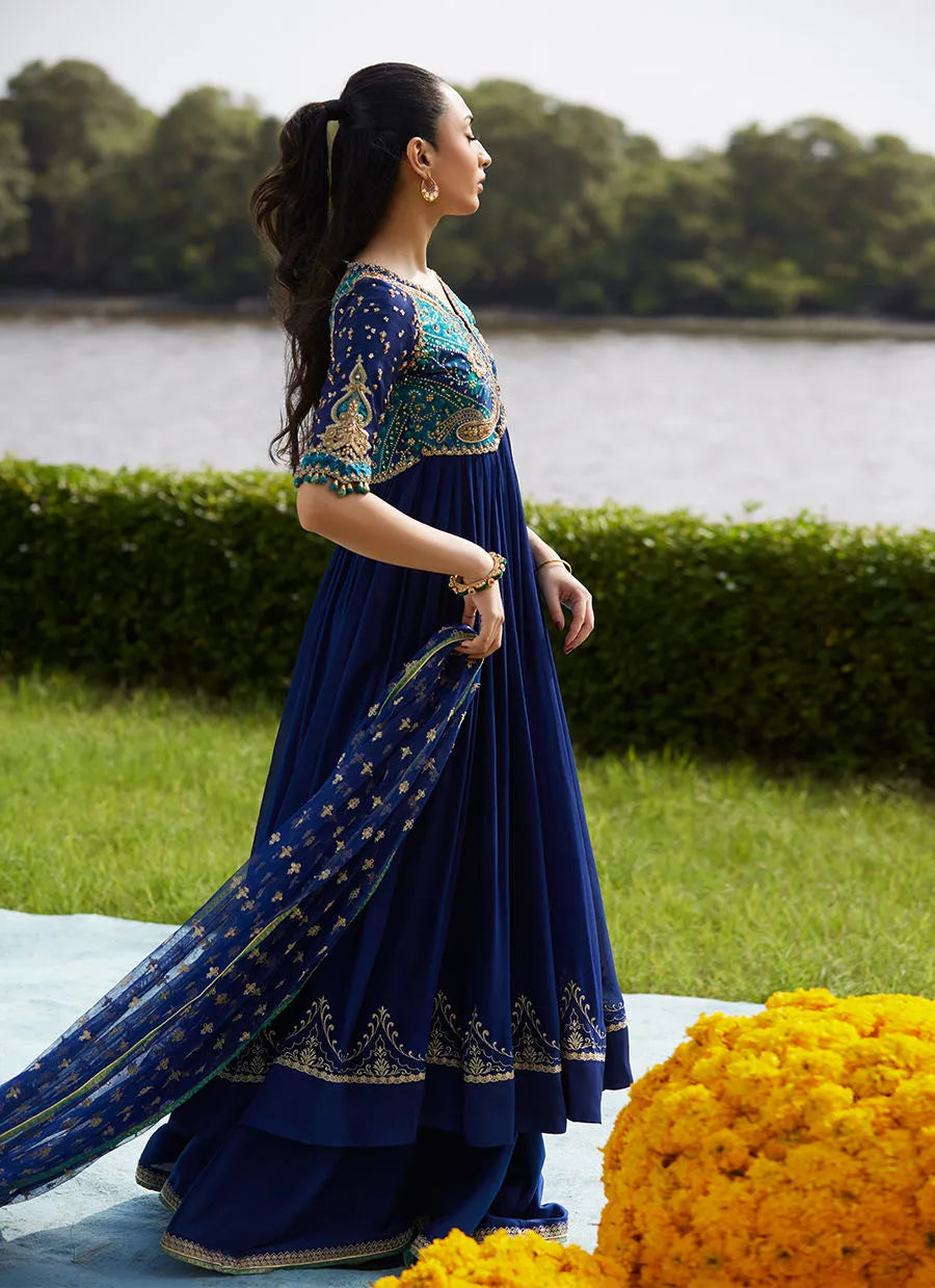 Zari Navy Kalidaar And Dupatta | Mayna Festive Luxe Pret '25 | FARAH TALIB AZIZ