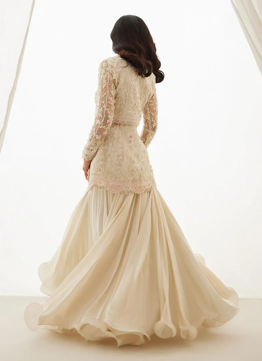 Zariah Ivory Peplum, Lehenga And Dupatta | LUXE PRET' 25 | FARAH TALIB AZIZ