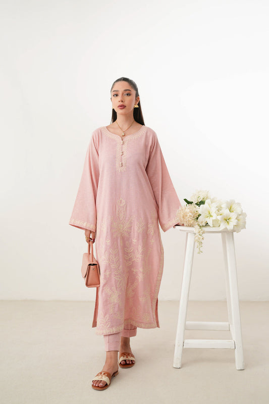 SICILY II LUXURY EMBROIDERED FALL SET (NPA2-24312) - PALE PINK | ZAIB