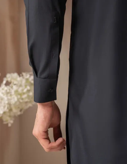 NAVY BLUE BLENDED SEMI-FORMAL KURTA TROUSER | JUNAID JAMSHED MENSWEAR