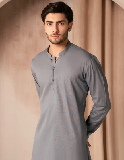 GREY COTTON CASUAL SHORT KURTA TROUSER | JUNAID JAMSHED MENSWEAR