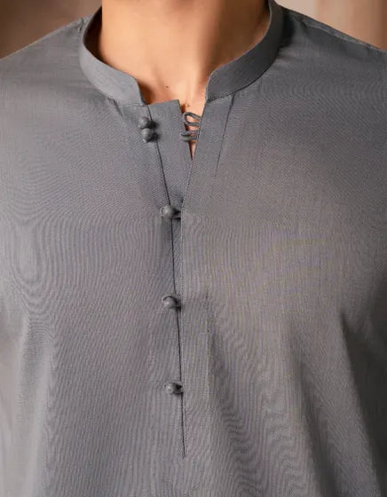 GREY COTTON CASUAL SHORT KURTA TROUSER | JUNAID JAMSHED MENSWEAR