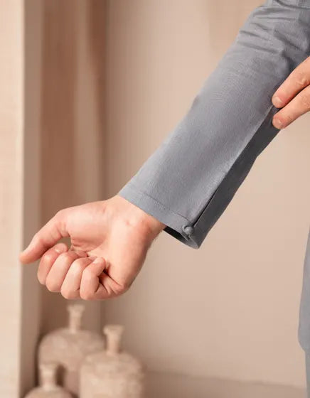 GREY COTTON CASUAL SHORT KURTA TROUSER | JUNAID JAMSHED MENSWEAR