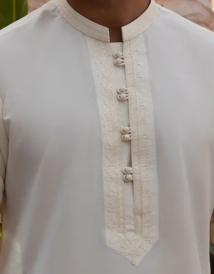 CREAM BLENDED FORMAL KAMEEZ SHALWAR | JUNAID JAMSHED MENSWEAR