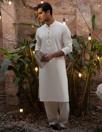 CREAM BLENDED FORMAL KAMEEZ SHALWAR | JUNAID JAMSHED MENSWEAR