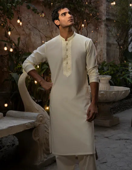 CREAM BLENDED FORMAL KAMEEZ SHALWAR | JUNAID JAMSHED MENSWEAR