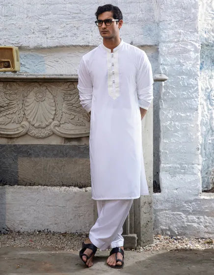 OFF WHITE BLENDED FORMAL KAMEEZ SHALWAR | JUNAID JAMSHED MENSWEAR