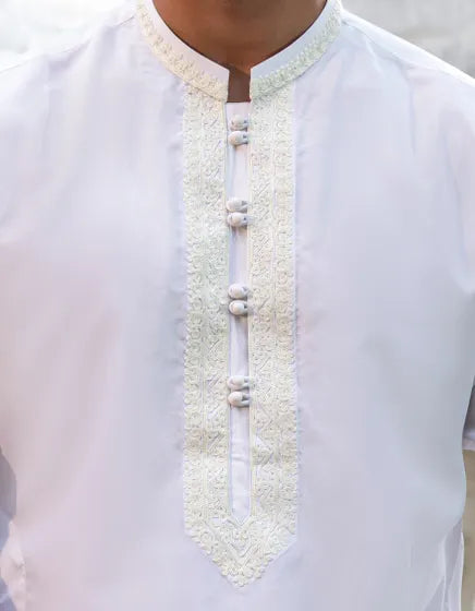 OFF WHITE BLENDED FORMAL KAMEEZ SHALWAR | JUNAID JAMSHED MENSWEAR