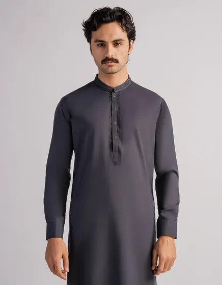DARK GREY FORMAL KURTA TROUSERS | FESTIVE '26 | JUNAID JAMSHED MENSWEAR