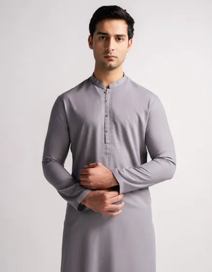 GREY FORMAL KURTA | FESTIVE '26 | JUNAID JAMSHED MENSWEAR