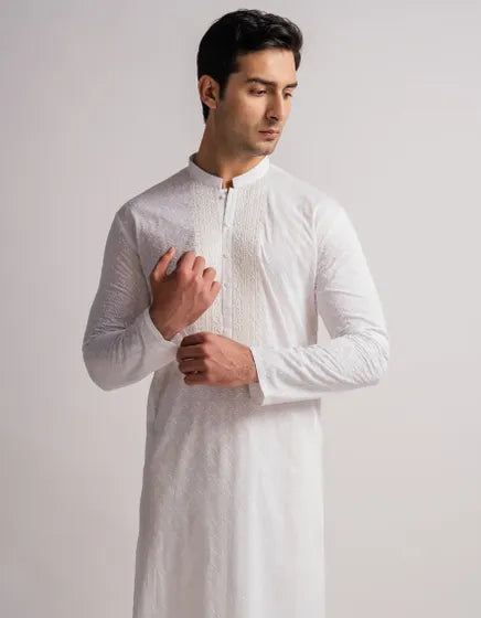 WHITE COTTON FORMAL KURTA | FESTIVE '26 | JUNAID JAMSHED MENSWEAR
