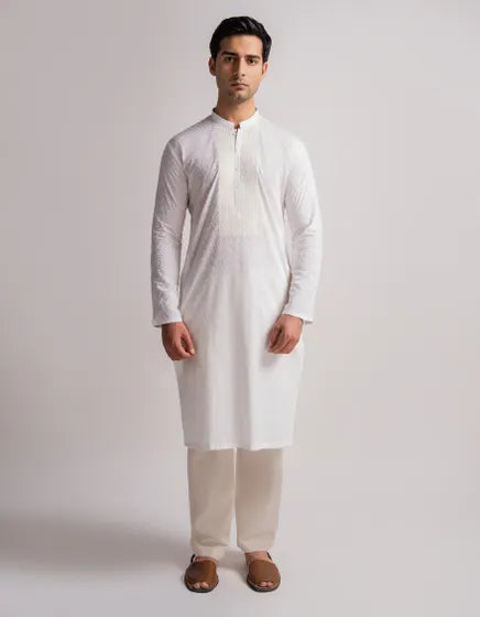 WHITE COTTON FORMAL KURTA | FESTIVE '26 | JUNAID JAMSHED MENSWEAR
